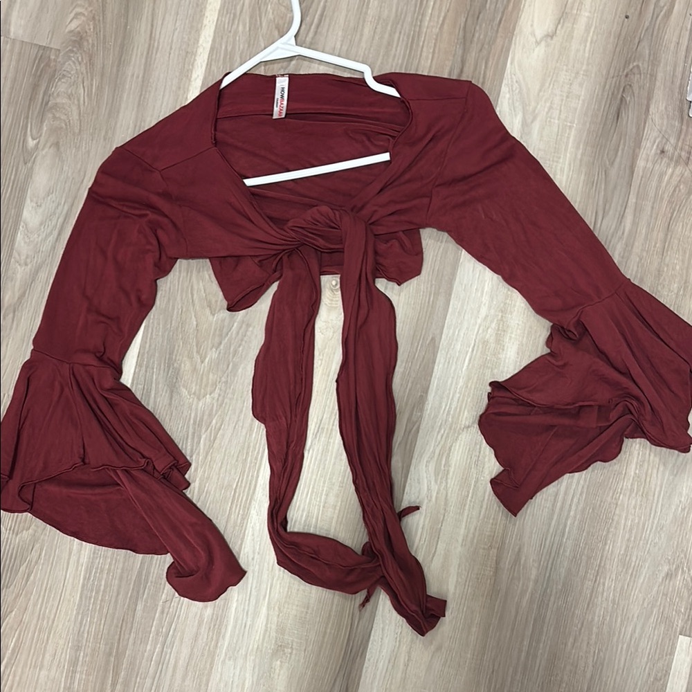 Women's Burgundy Tie-Front Top